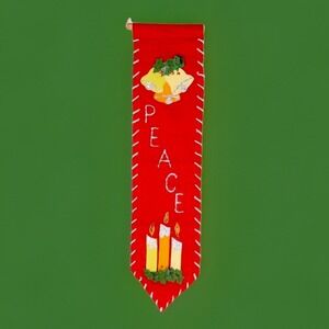 Vintage MCM Felt Appliqué Sequin Handmade Christmas Wall‎ Hanging Banner PEACE